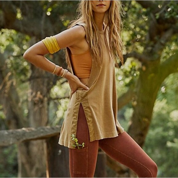 FREE PEOPLE MOVEMENT HIGH ATLAS BROWN SLIT SIDES ULI UTILITY TANK TOP - Picture 2 of 7